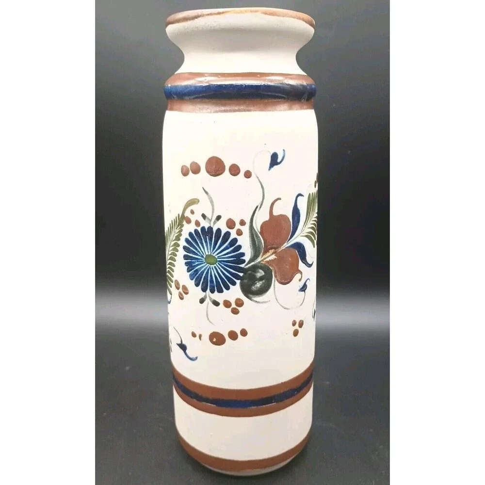 Vtg Tonala Sandstone Mexican Folk Art Vase Tall 10